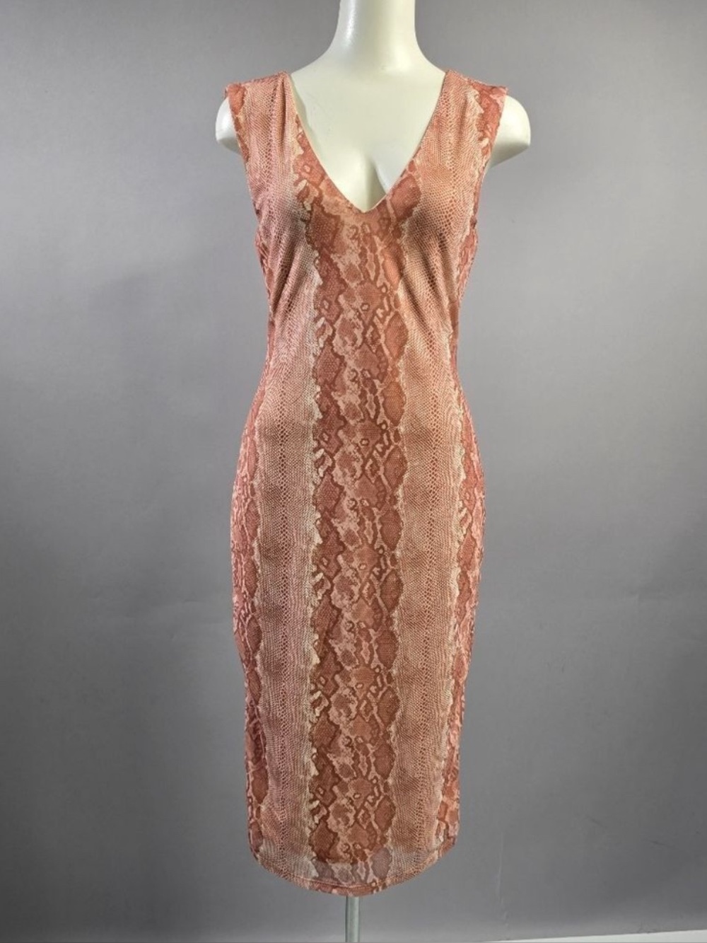 AFRM Pink and Cream Snake Print Midi Dress R8